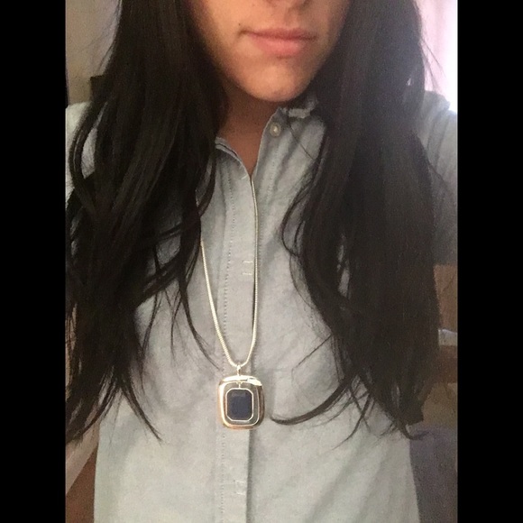 Long Silver and Blue Statement Pendent - Picture 1 of 7